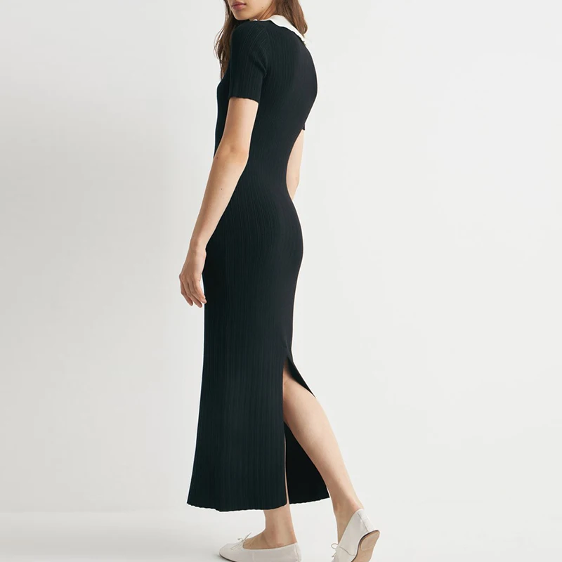 Wiosna Lato Nowa Damska Sukienka z Krótkim Rękawem Elegancka Sukienka z Kołnierzykiem Piotrusia Pana z Wysokim Stanem Sukienka Wakacyjna Modna Odzież Uliczna Długie Sukienki