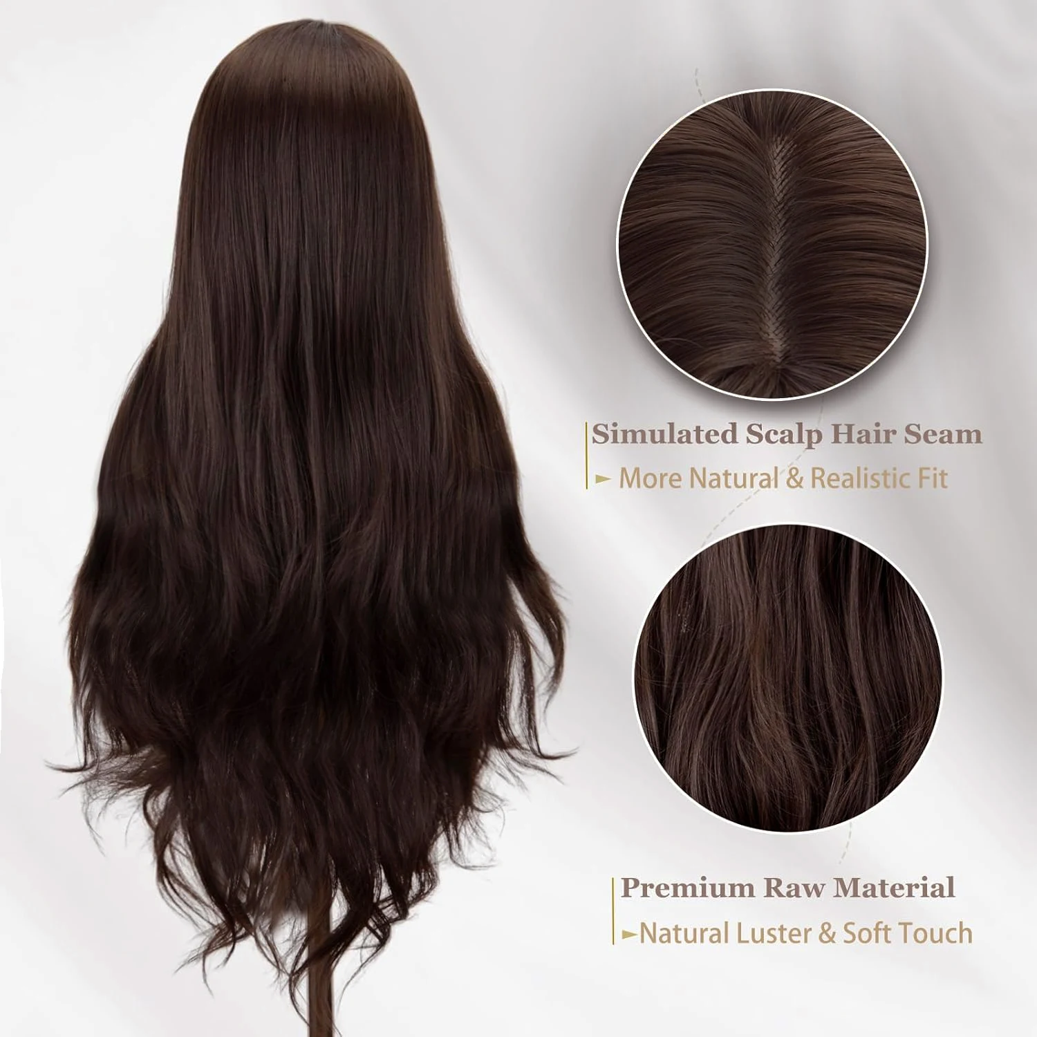 Synthetic Middle Part Wig without Bangs Dark Brown Daily Use Natural Hair Heat Resistant Long Wigs for Women image 4