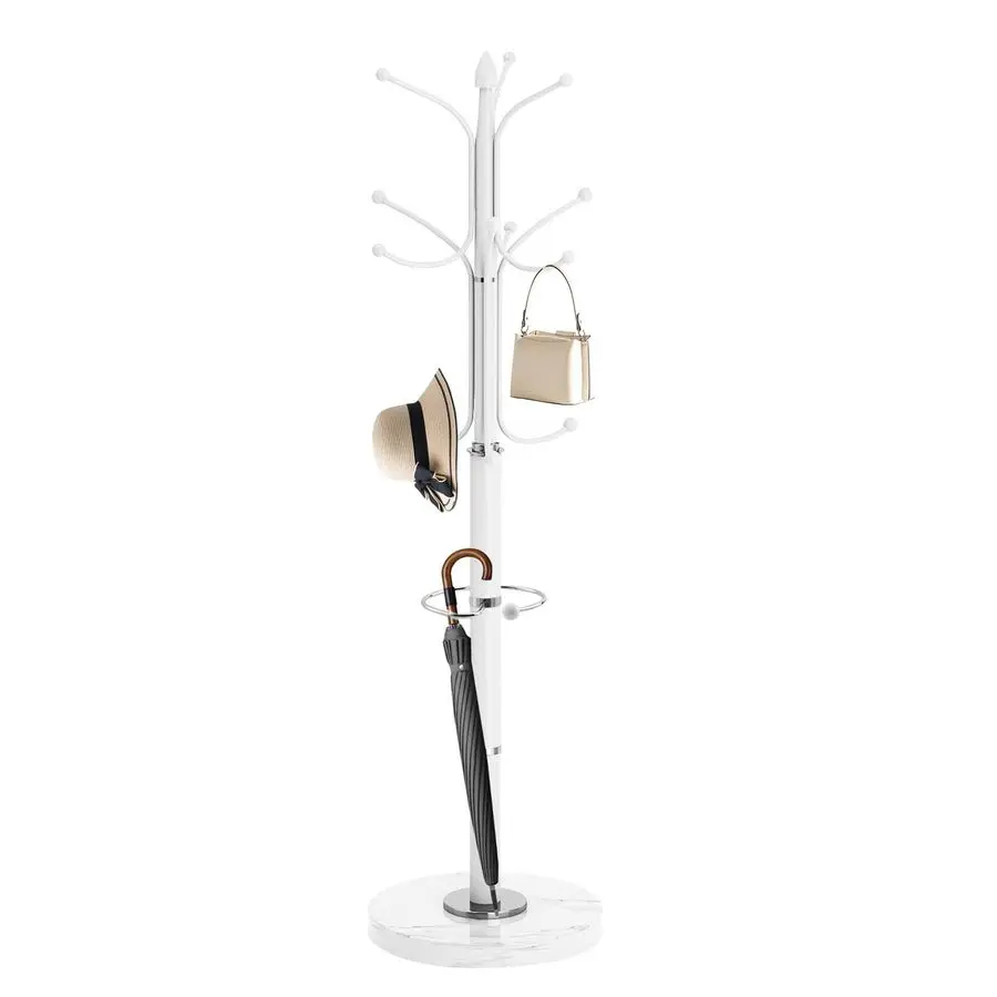 

Modern Coat Rack Stand, Metal Freestanding Coat Rack with Natural Marble Base, HeavyDuty Coat Racks with Umbrella Holder,White