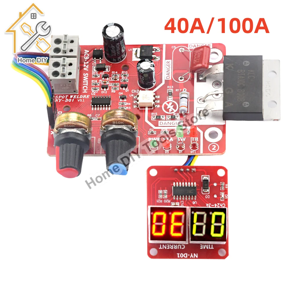 NY-D01 Control Board 40A/100A Spot Welding Machine Control Board Welder Panel Adjust Time Current Digital Display