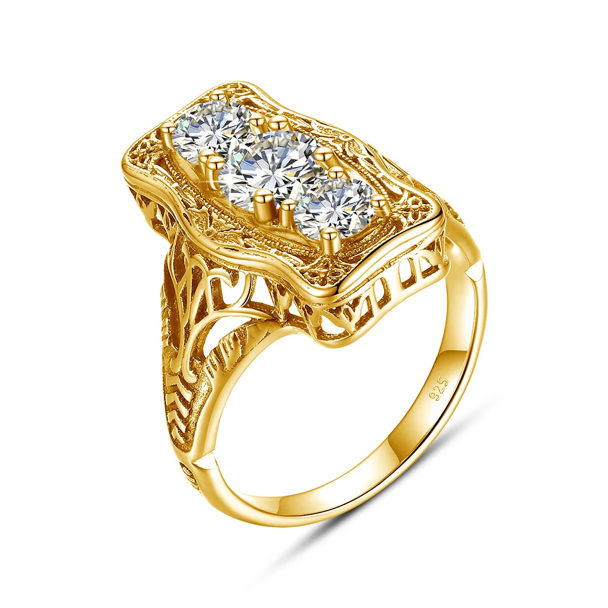 Szjinao Einzigartiger 3-Stein-Moissanit-Ring mit Zertifikat, 100 % Sterlingsilber 925, Verlobungsschmuck für Frauen, besteht den Diamantentest