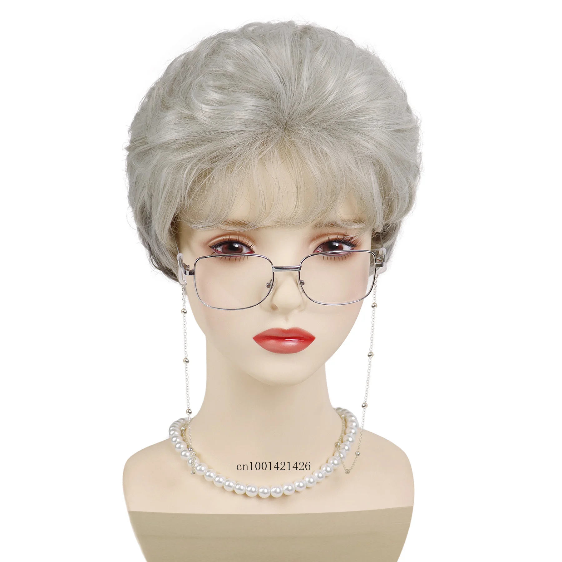 

Old Lady Wig Set Synthetic Hair Golden Girls Dorothy Wig Ombre Grey Grandma 100 Days of School Mommy Granny Women Short Curly