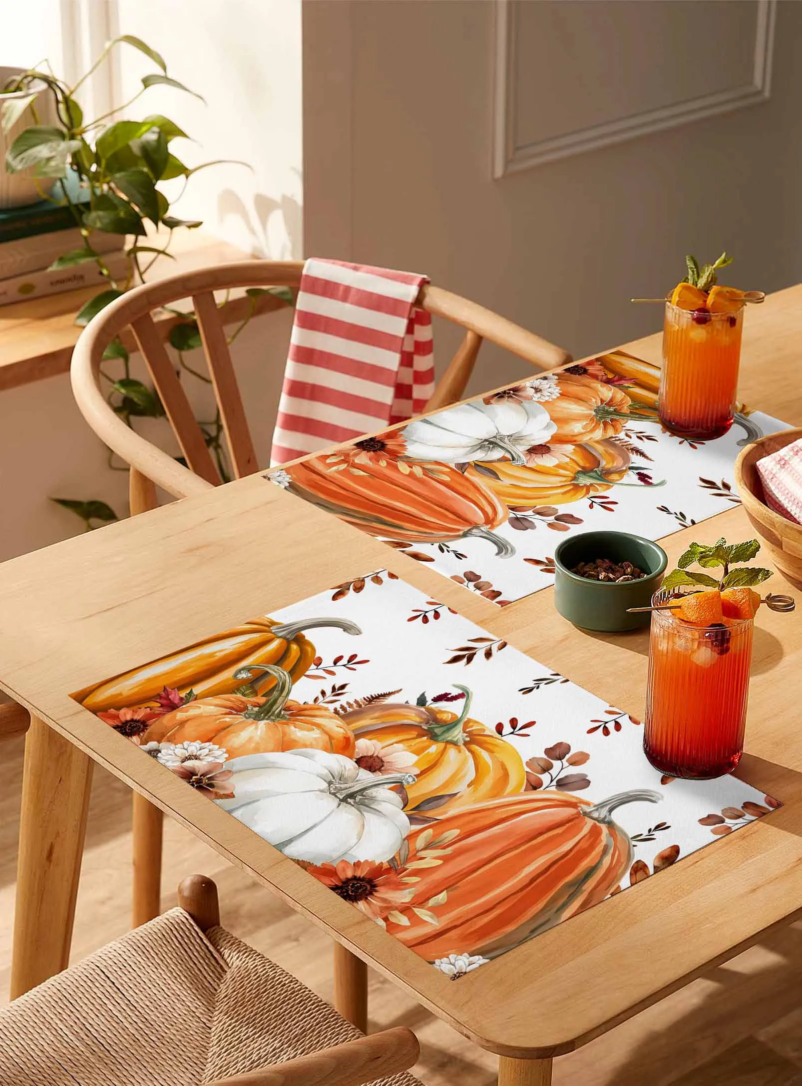 

4/6 Pcs Thanksgiving Eucalyptus Flowers Leaf Placemat Wedding Party Dining Decor Linen Table Mat Kitchen Accessories