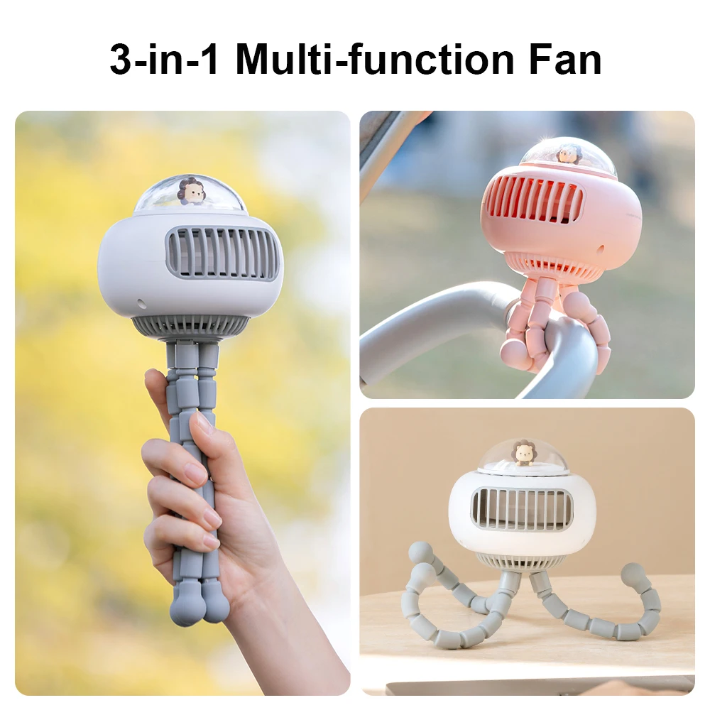 USB Mini Rechargeable Fan for Baby Stroller Handy Bladeless Turbo Fan with Type C Small Hand Fan 3600mAh Battery Clip Fan Summer