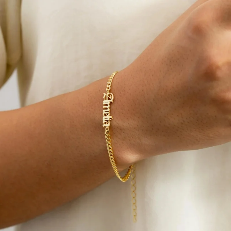Personalized Gothic Old English Name Bracelet for Women,Custom Jewelry Gift for Birthday Anniversary Valentine