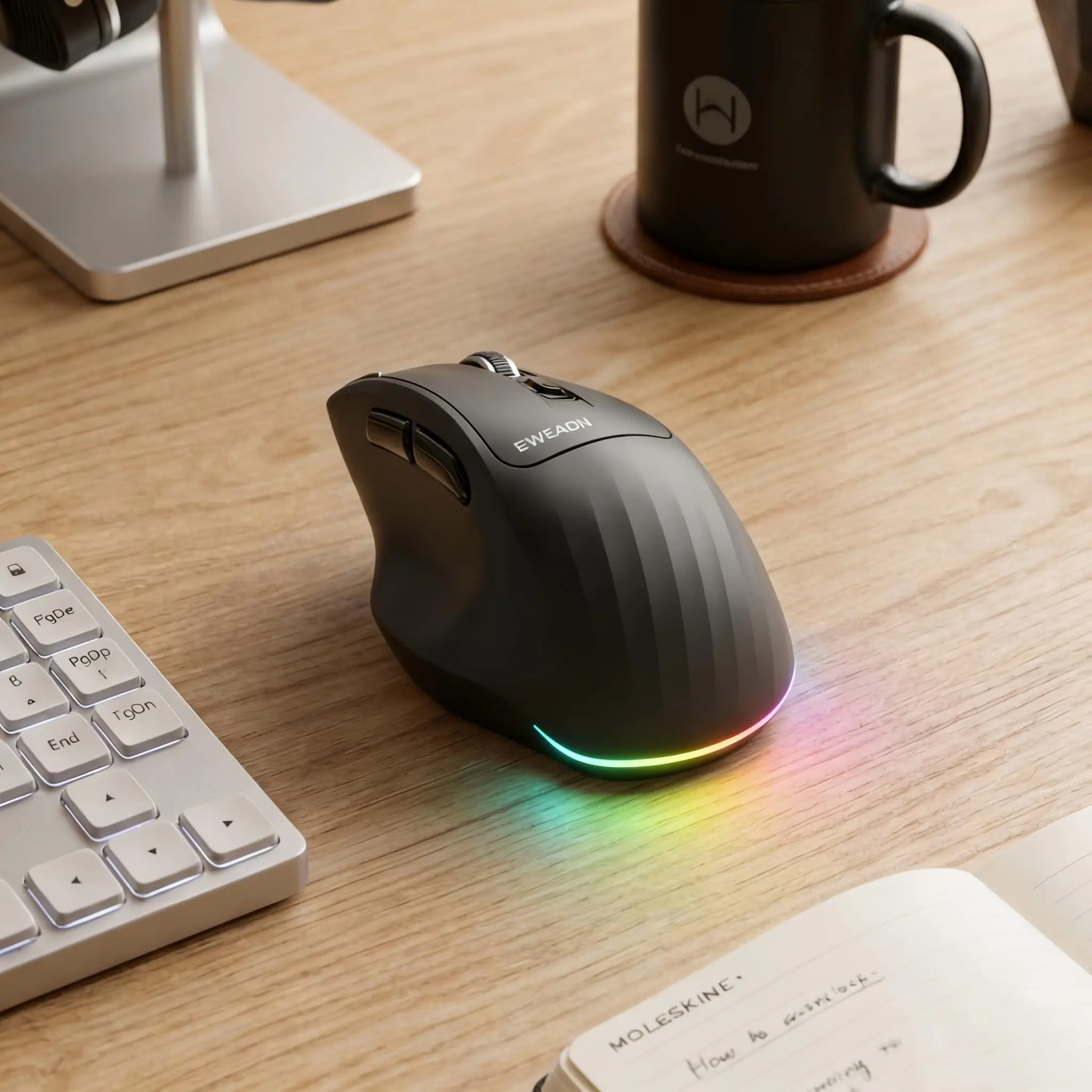 C2 Wireless Mouse RGB Rechargeable Ergonomic Bluetooth Mouses 2.4G with 4000 DPI Optical Tracking Quiet Clicks Mouse for Laptop