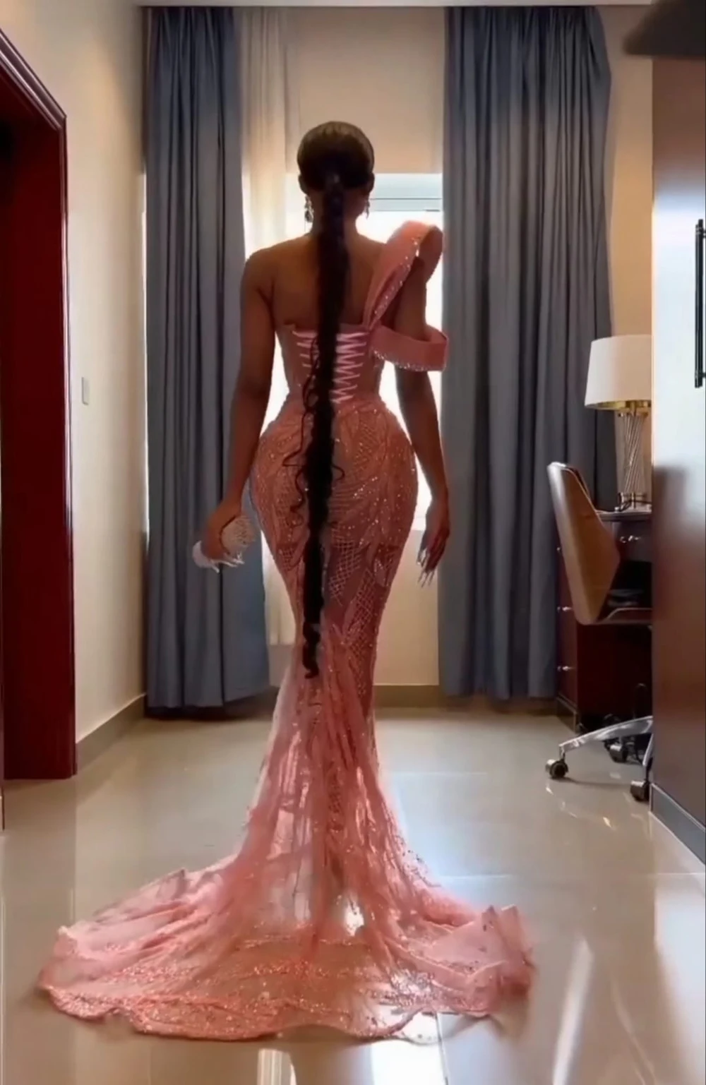 Elegant African Mermaid Evening Dresses For Women 2023 One Shoulder Beaded Lace Long Black Girl Prom Party Gowns with Corset