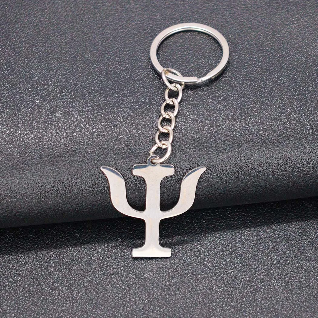 2025 New fashion stainless steel creative psychology symbol pendant with chain key chain pendant personality bag Car key chain a