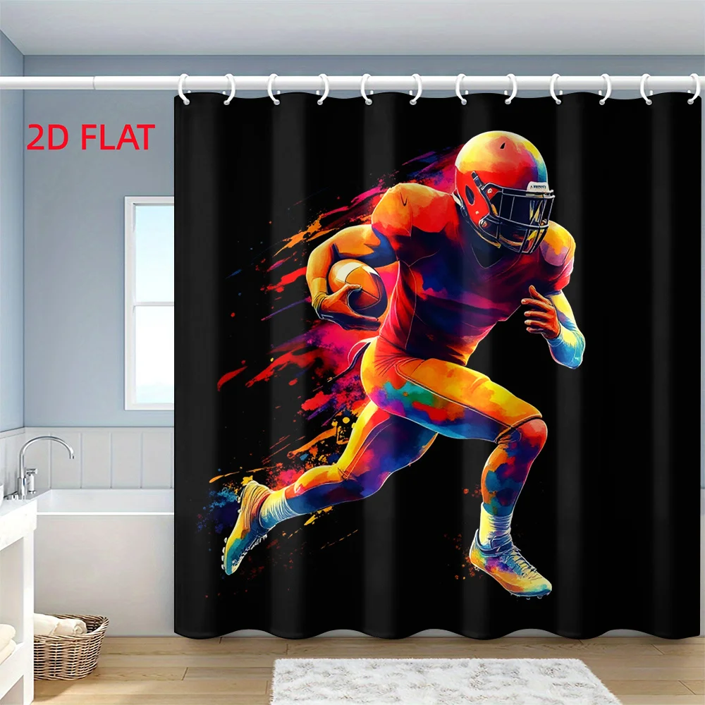 Shower Curtain 180x180cm Football Sport Mural Bathroom Decor Dynamic Athletic Man Workout Art Waterproof Curtain