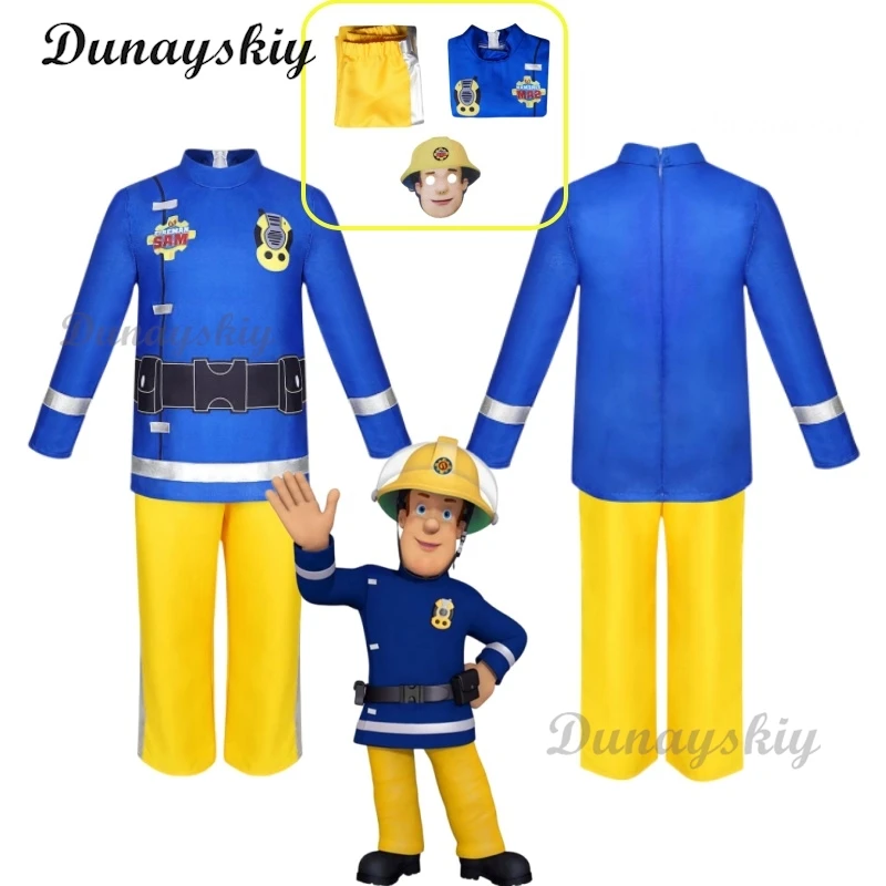 Cute Cartoon Fireman Cosplay Sam Rescue Costume for Kids Performance Stage Halloween Outfit Children's Fancy Suit