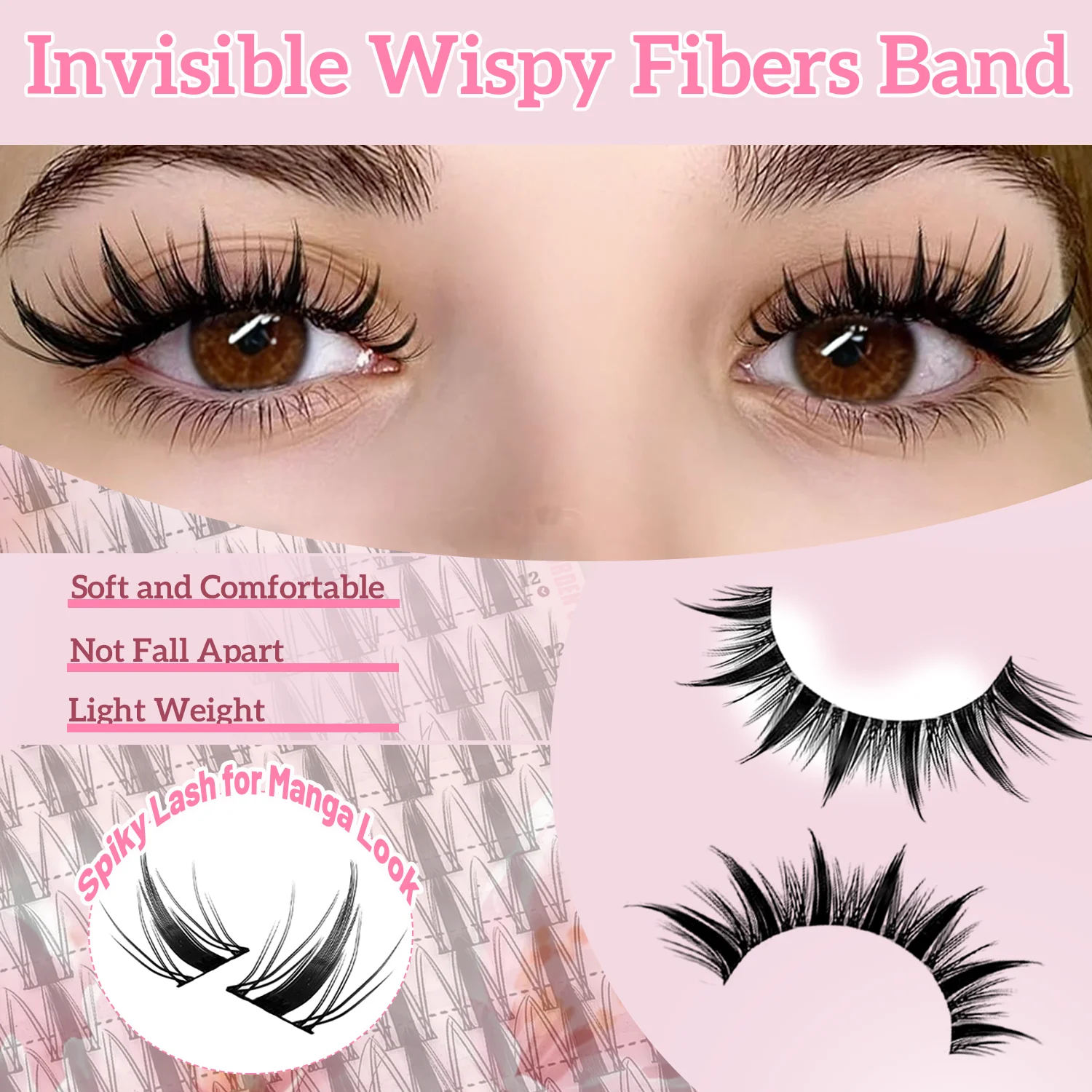140/164 Stück Feenwimpern-Cluster, Manga-Wimpern-Cluster mit Werkzeugset, C-Curl DIY Spiky Wimpern, Mix 8-16mm Natürliche Anime-Wimpern – Detail 3