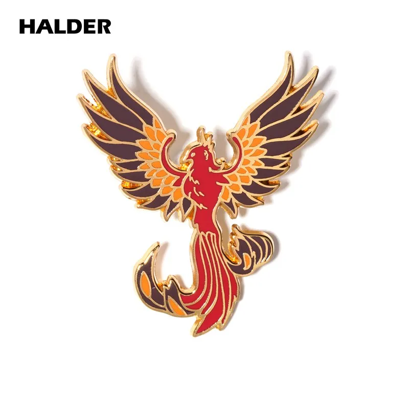 HALDER Fire Phoenix Flies Legends of Mountains and Seas Metal Enamel Brooch Lapel Pin Backpack Costume Canvas Bag Badge Gift