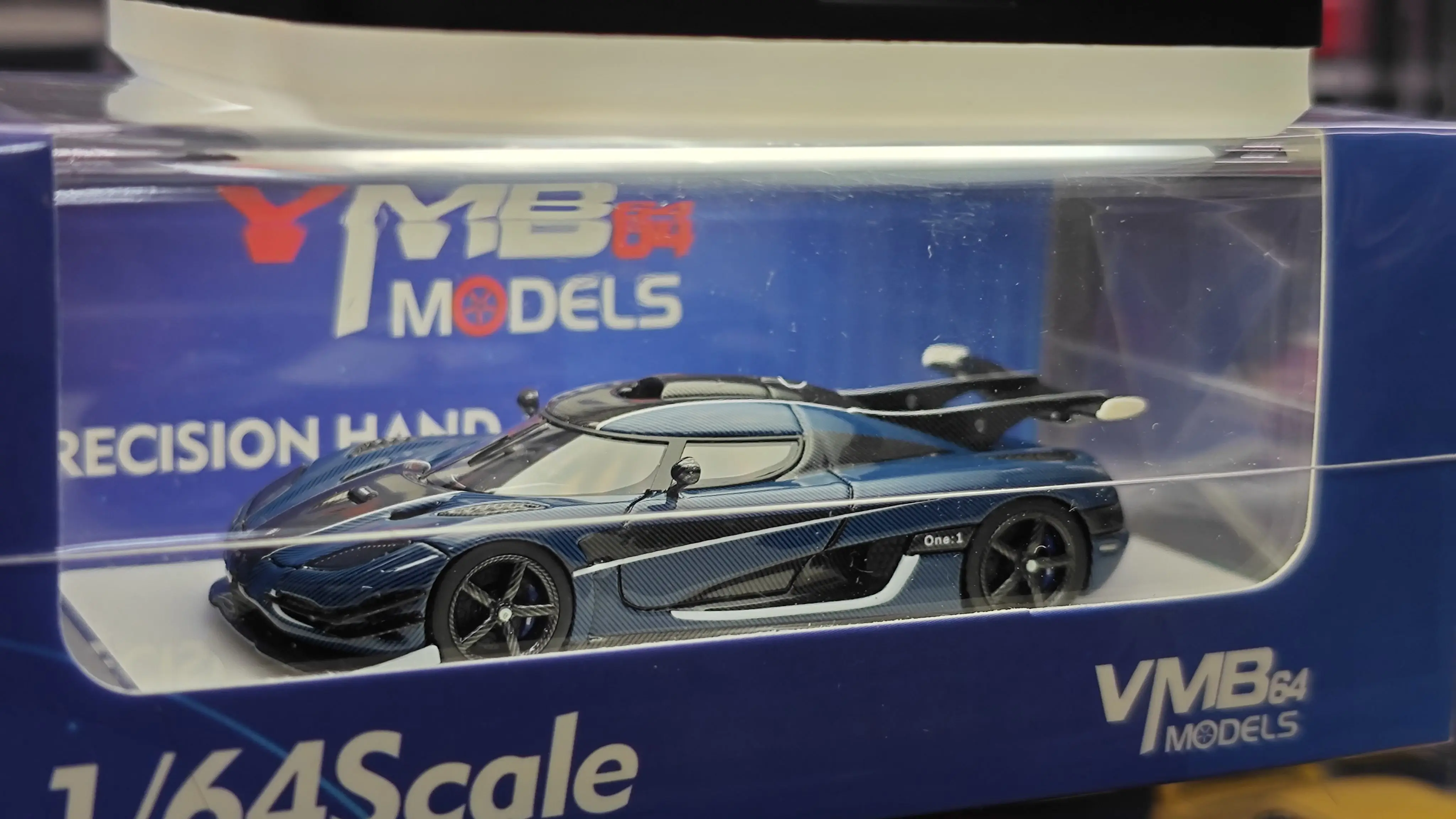 VMB Model 1:64 Koenigsegg one1 blue carbon Collection die cast alloy car model decoration gift