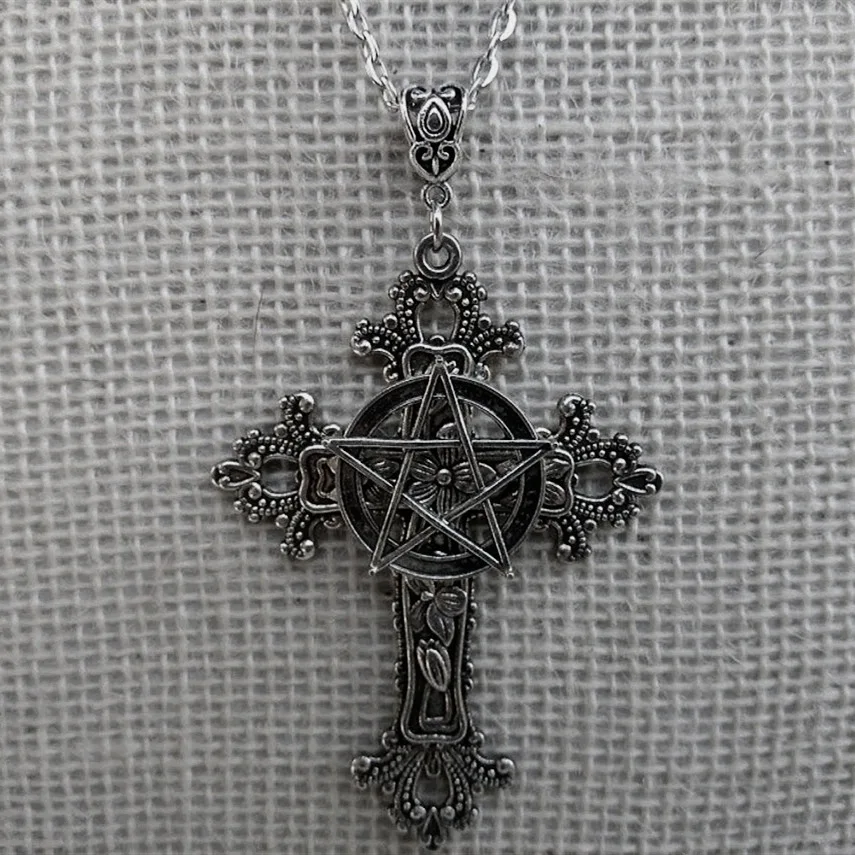 Pentagram cross necklace,Gothic jewelry,retro,pagan,velvet,carved cross,inverted cross,witchcraft accessory,Choker For Women man
