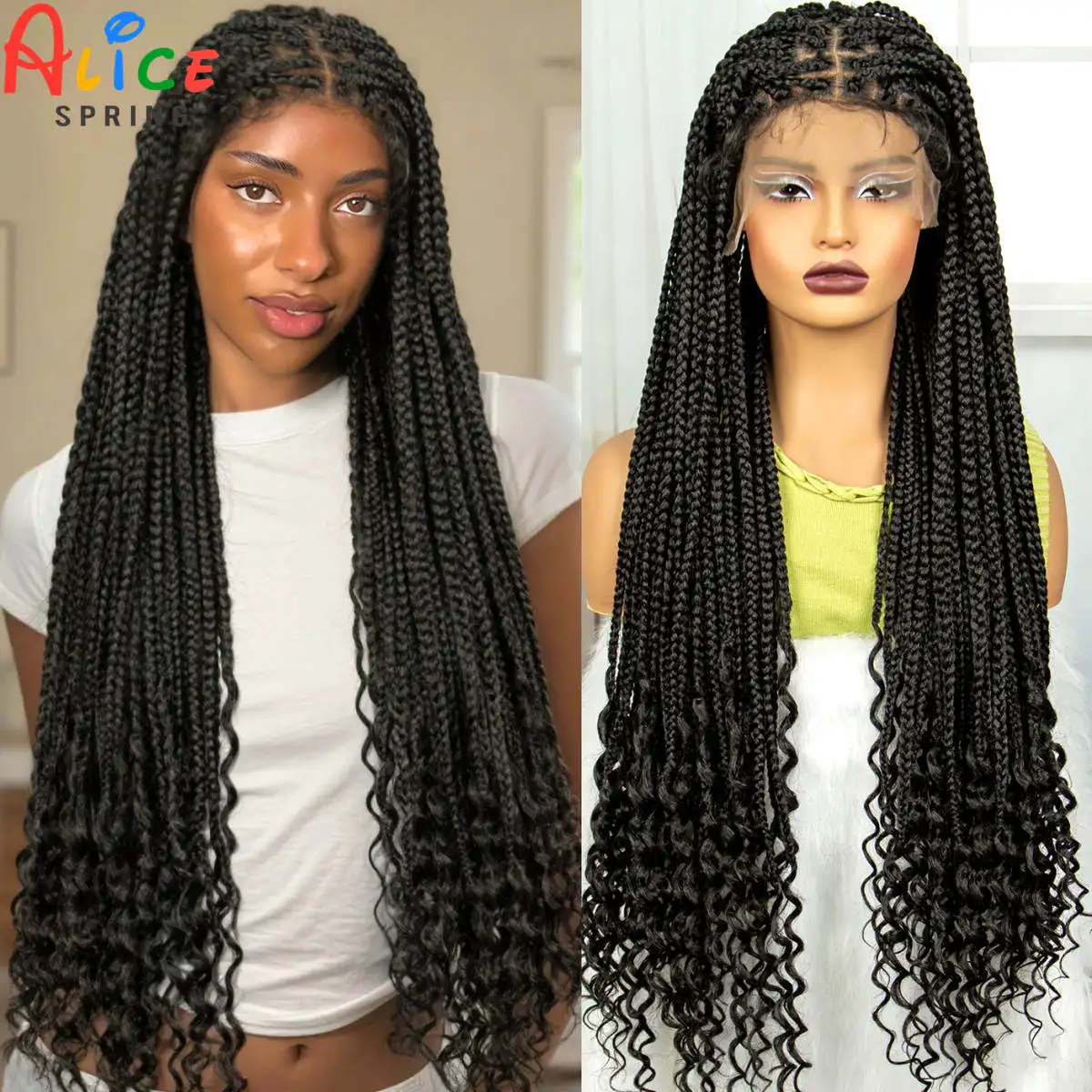 

Плетеные парики в коробке 36 дюймов Синтетический кружевной передний плетеный парик с вьющимися концами Натуральный плетеный парик без узлов для чернокожих женщин