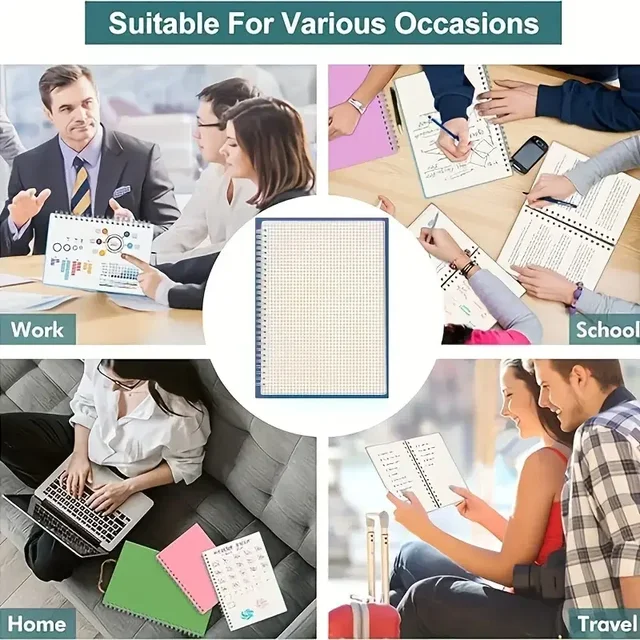 A5 Grid Spiral Notebook with Elastic Band, 160 Pages Square Coil Sketch Book, Drawing Draft Agenda Writing Pads for Office 6