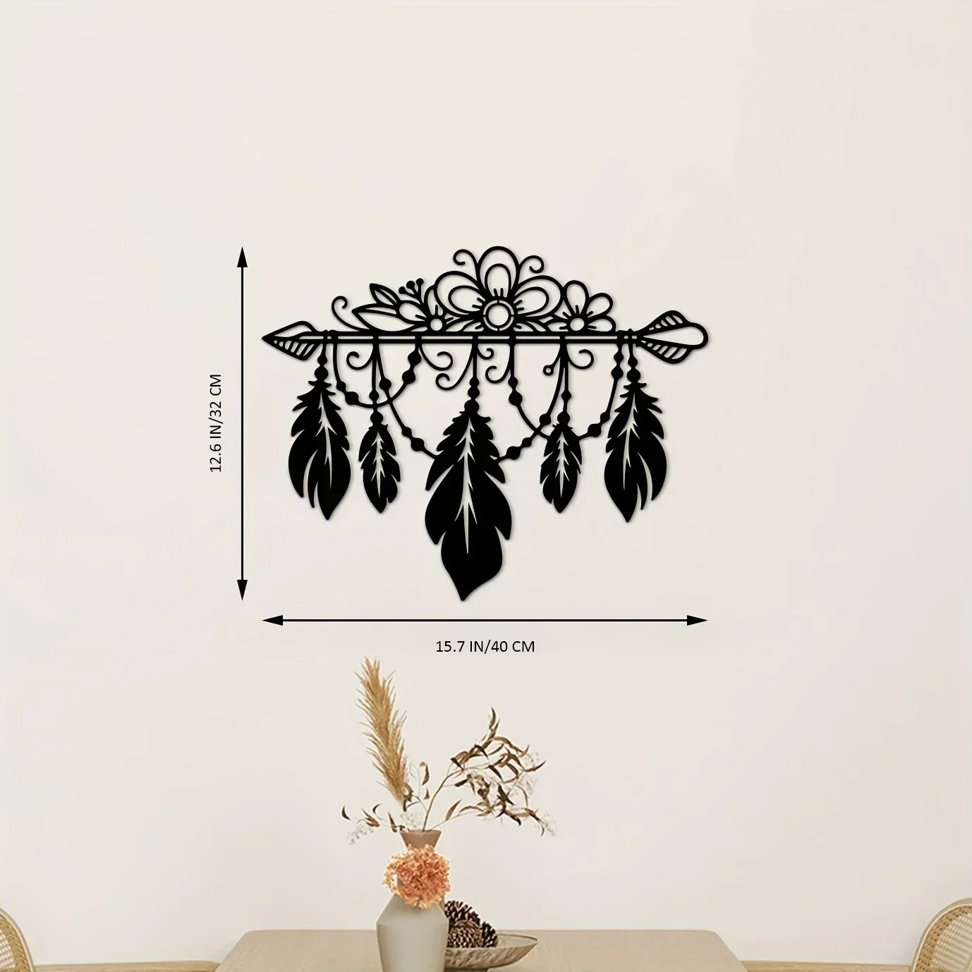Boho Feather Tassel Home Metal Wall Art Home Decor Living Room Bedroom Kitchen Bathroom Office Decor Sticker Mural Room Decor