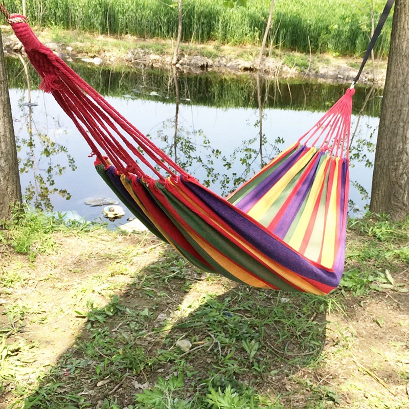 Portable Travel Anti-rollover Thickened Hanging Hammocks Outdoor Indoor Single Double Canvas Hammocks Courtyard Children's Swing