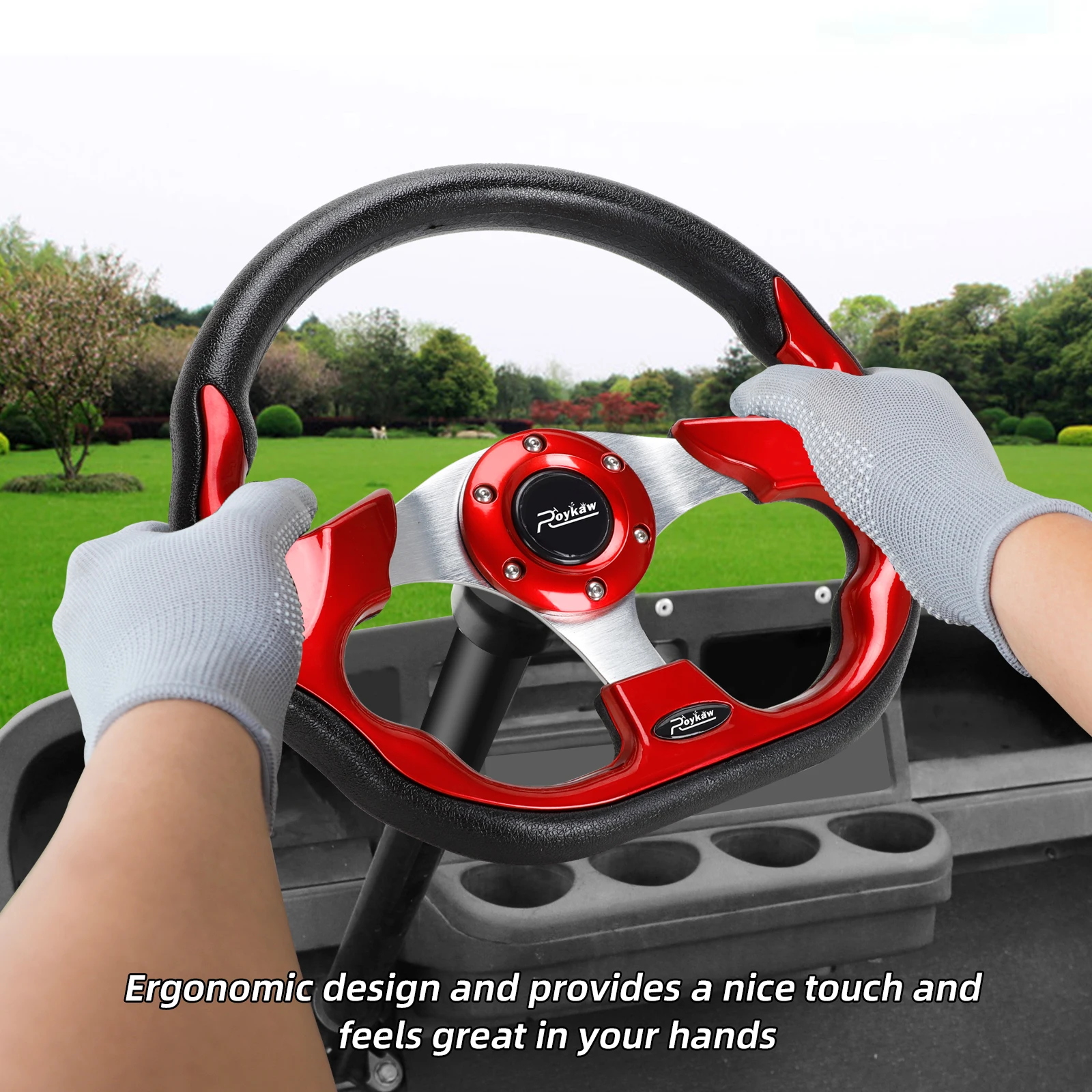 Roykaw Golf Cart Steering Wheel Fit for EZGO TXT, RXV/Club Car DS, Precedent, Tempo/Yamaha, 12.5