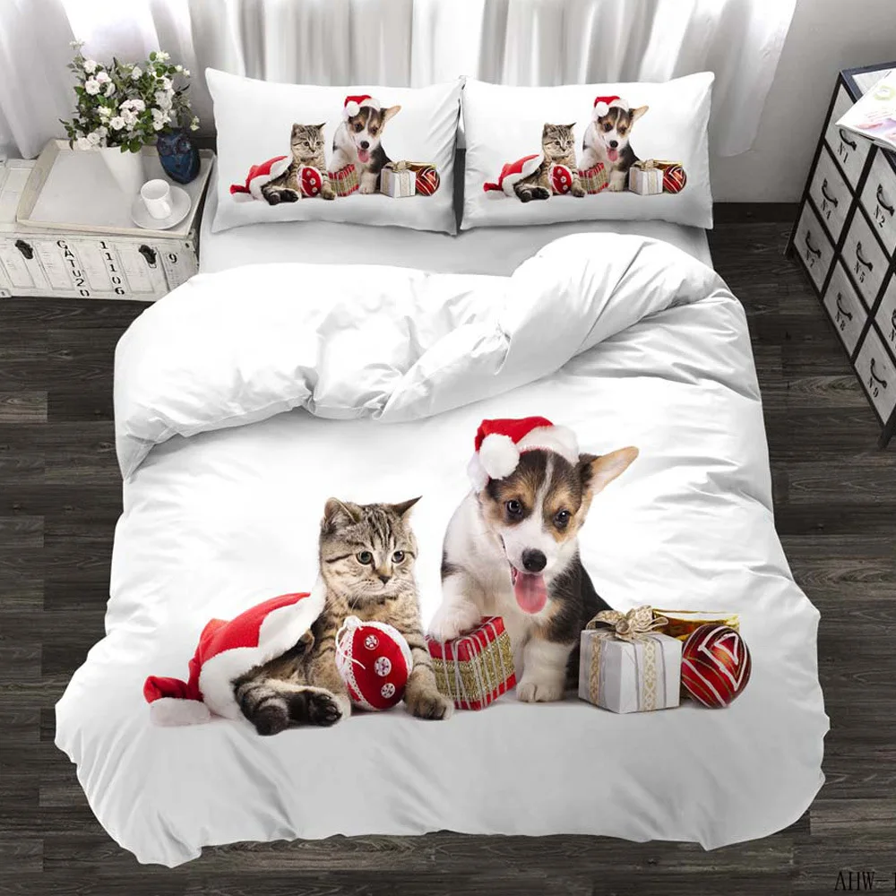 3D Christmas Cat Dog Bedding Quilt Cover Sets Cartoon Pet Cute Pet 3 Pcs 2pcs Duvet Cover Sets Kids Adult Bedding Set Dropship