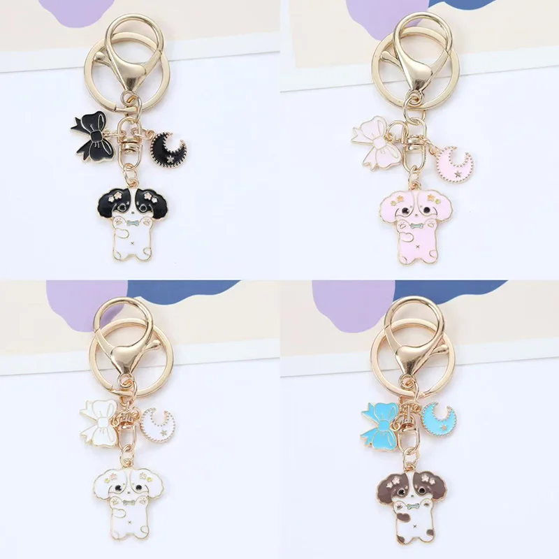 Liontin Anjing Cinta Bintang Busur Cantik Gantungan Kunci Pasangan Tas Mobil Gantungan Kunci Jimat Bulan Kelinci Bunga Sakura Lucu Perhiasan Baru untuk Wanita