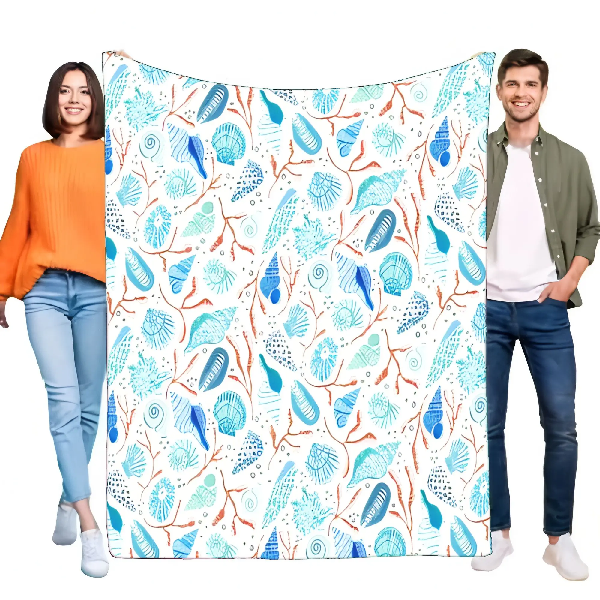 Colorful Marine Life Plush Blanket, Soft Cozy Couch Throw with Ocean-Inspired Design, Perfect for Beach Lovers, Lightweight and