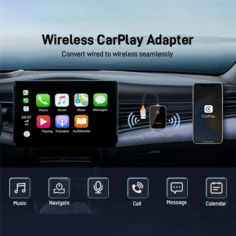 -A12R Wireless Carplay Adapter For Iphone,5.8Ghz Carplay Converts Wired To Wireless AI BOX, Plug & Play,Fit For Cars From 2015