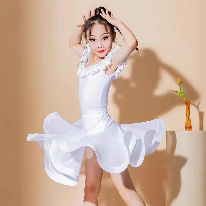 

Платье для латинских танцев для девочек, детский танцевальный костюм для бальных танцев, сальсы, детские платья для танго, одежда для выступлений на сцене, топы