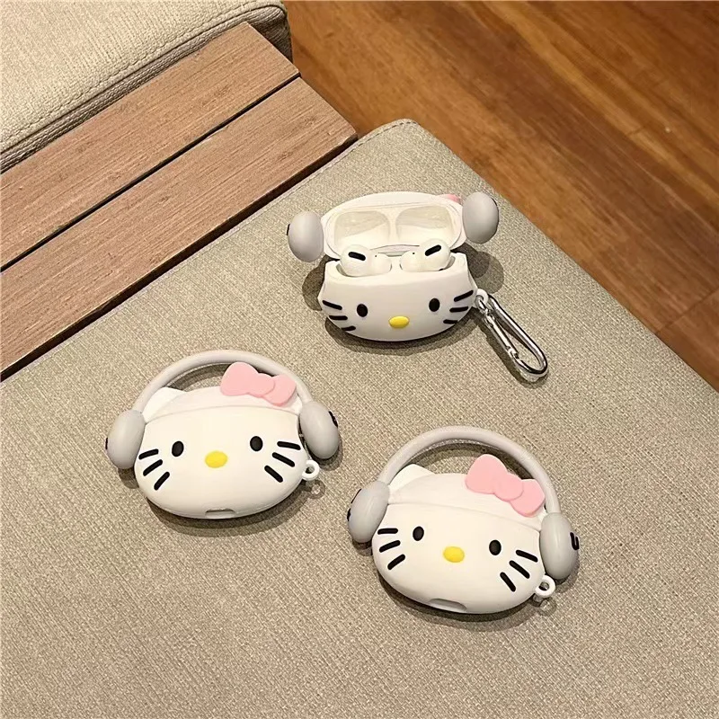 Schattige Cartoon Kt Kat Hoesje Voor Apple Airpods 1 2 3 Pro 2 Case 3d Anime Siliconen Hoesje Koptelefoon Oortelefoon Beschermende Tassen