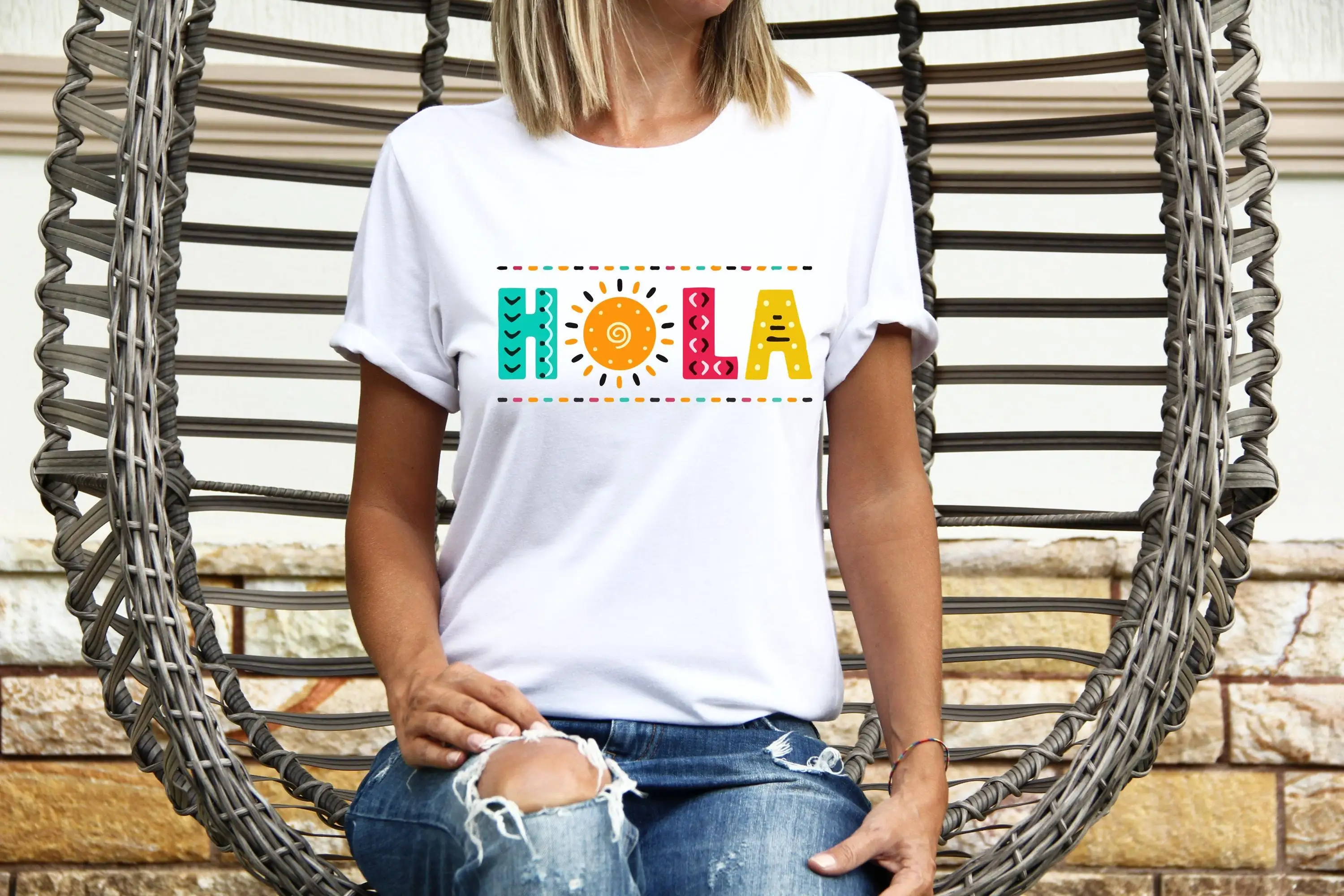 Camiseta española Hola Hola Hola en la mujer mexicana Latina Girl Teacher