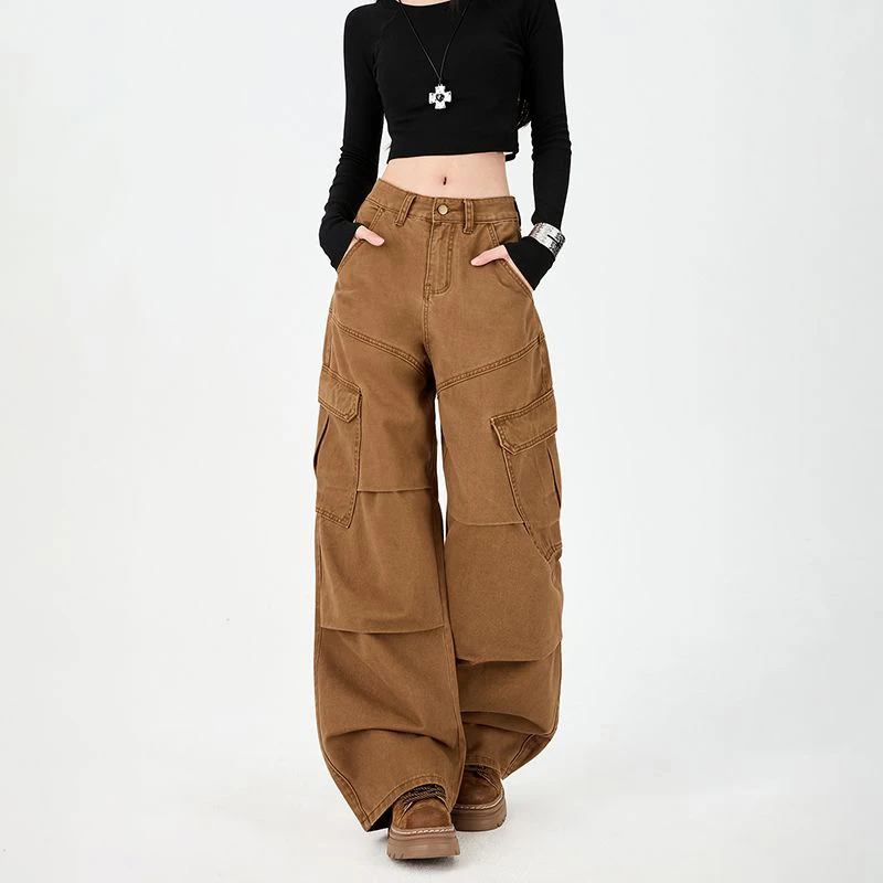 

Streetwear Y2K Cotton Jeans Casual Wide Leg Denim Pants Female Fashion Jeans with Pocket Denim Cargo Pants Trousers