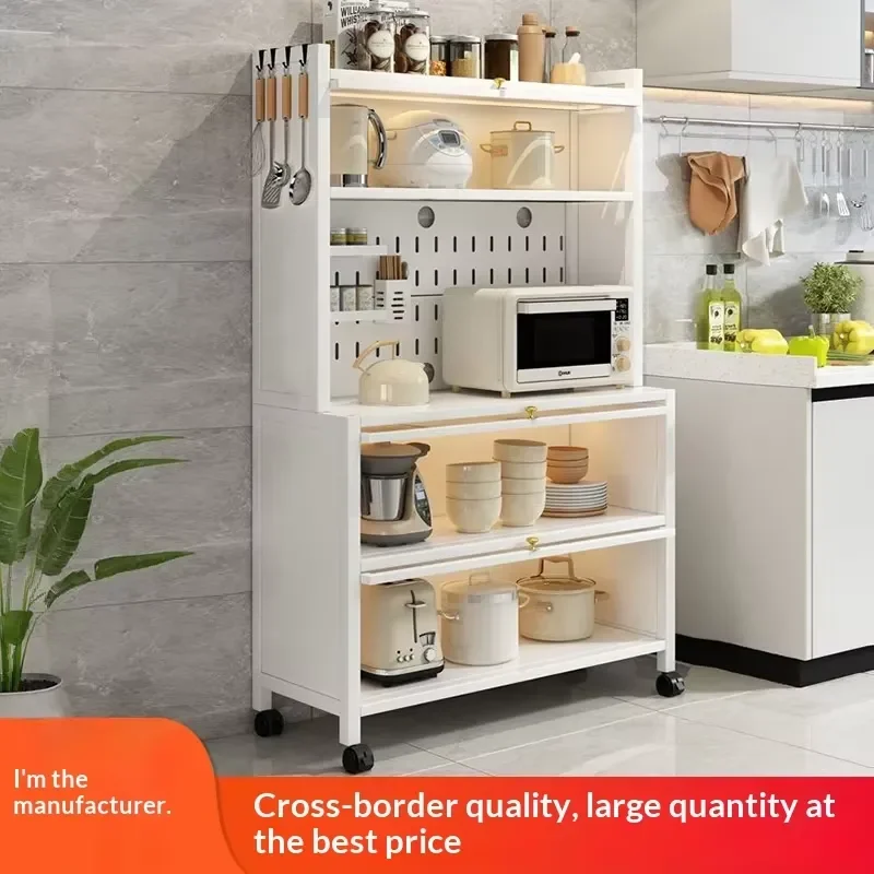 Kitchen Storage Cabinet Carbon Steel 5-Tier Multi-Purpose Movable Dustproof Floor-Standing Doors Household Sideboard Food