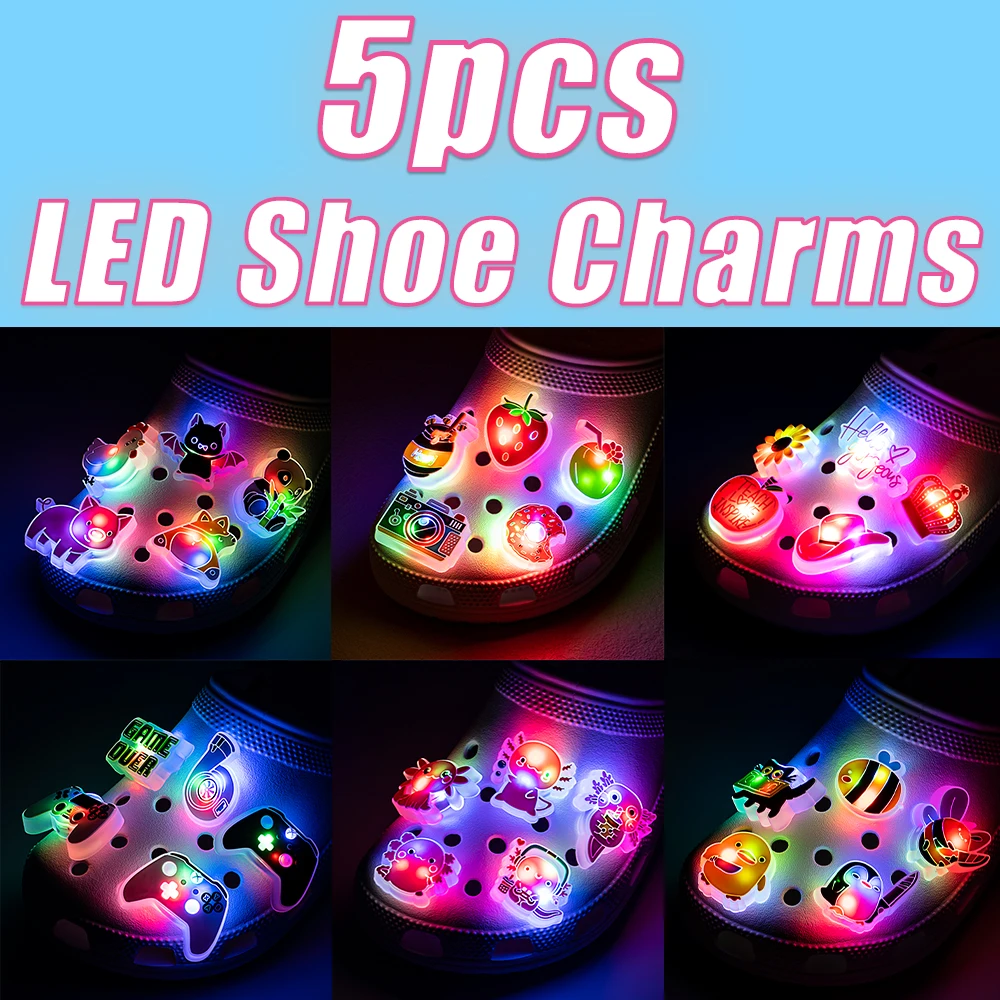 5PCS LED Shoe Charms Cats Dogs Unicorns Lighted Shoe Decorations Gamepad Cameras Diamond LED Pins for Women Girls Clog Buckles