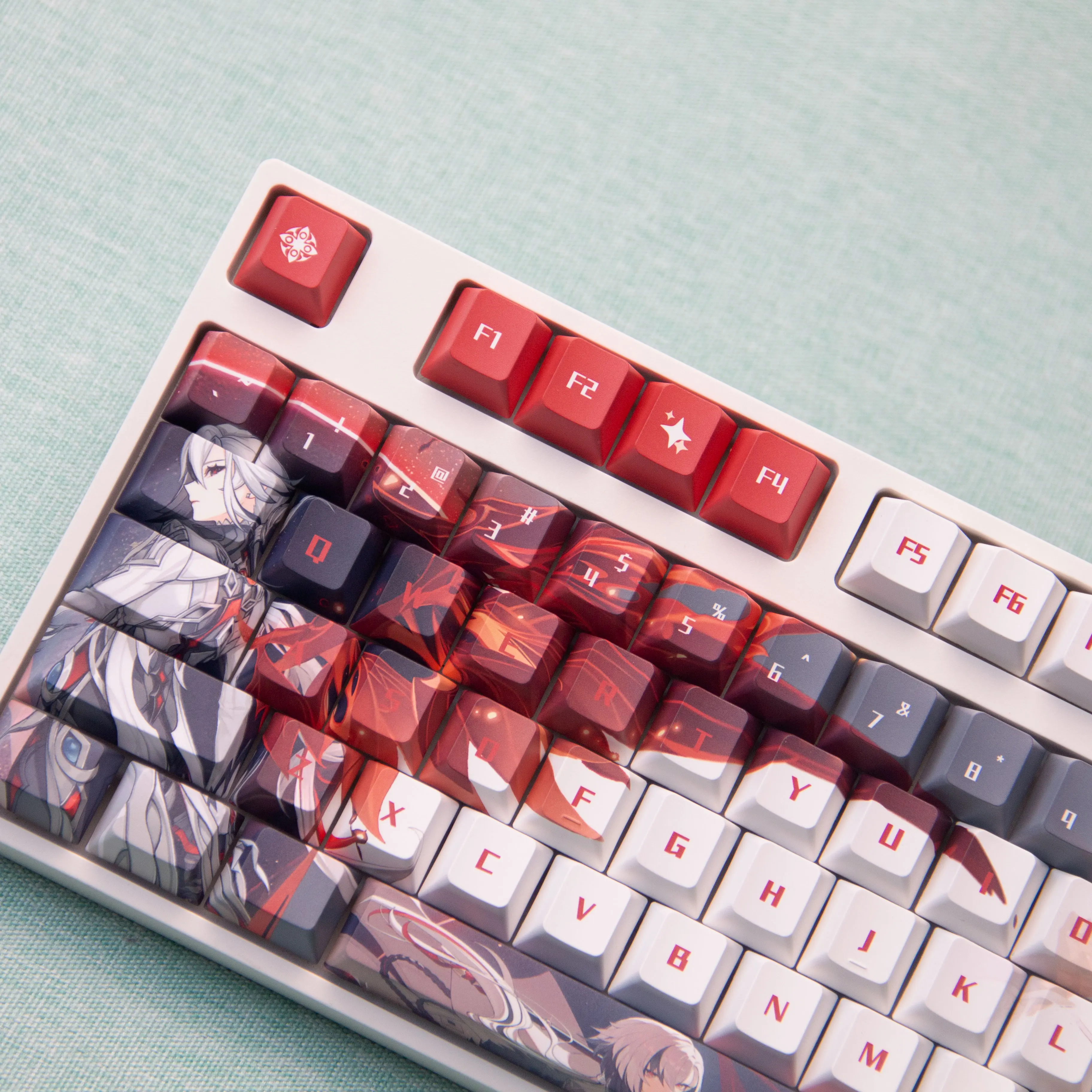 128 Keys Arlecchino Theme Genshin Custom Keycaps Chreey PBT Anime Game Side-print Transparent Dye-Sub Mechanical Keyboard Caps