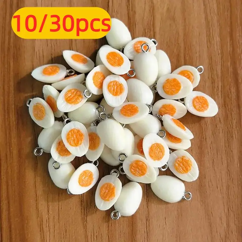 10/30pcs PVC Mini Half Egg Miniature Food Charms Funny Cute Bracelet Earring Pendant DIY Jewelry Accessory