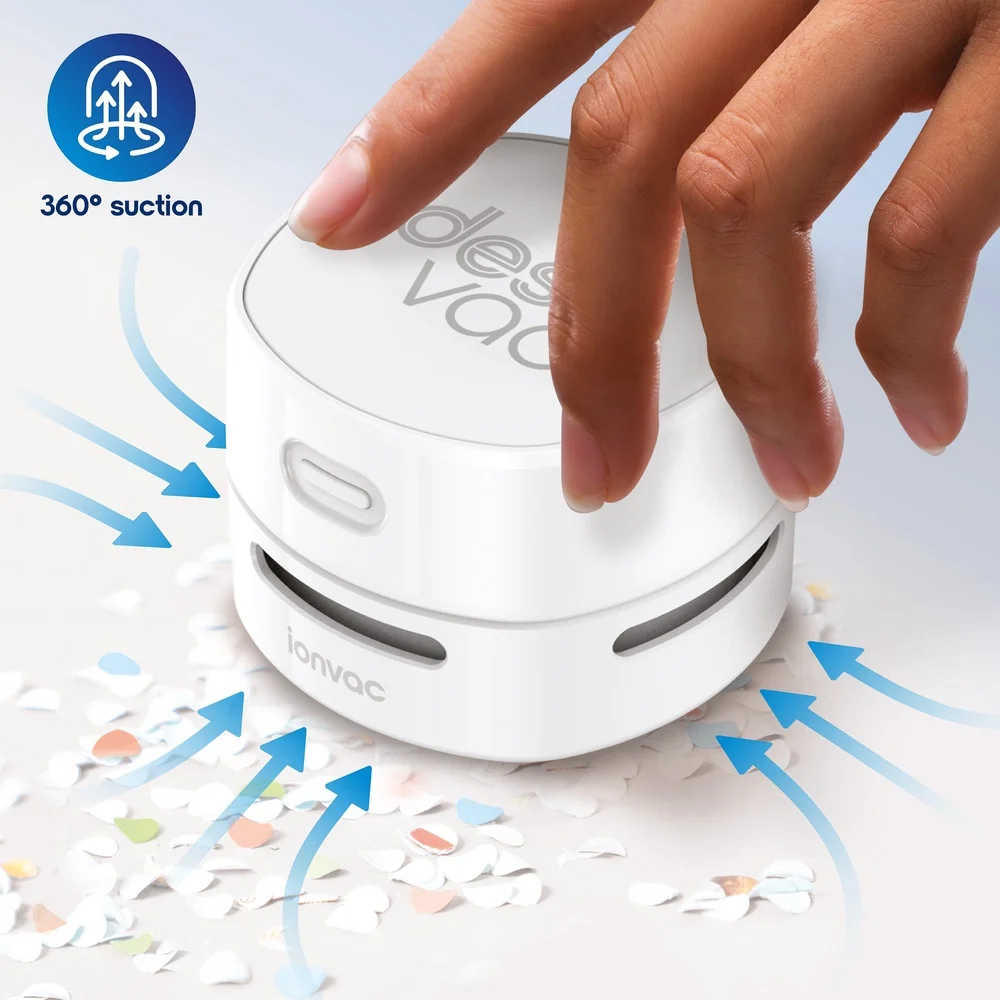 Мини-беспроводной настольный пылесос, перезаряжаемый через USB, мощность всасывания 500 Па, эргономичный дизайн на 360 градусов, нейлоновая щетка, USB-кабель для зарядки