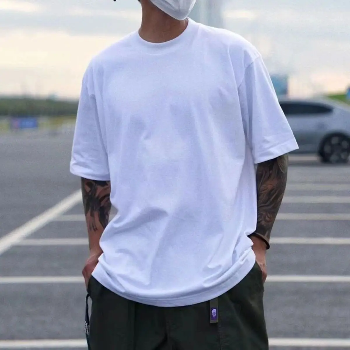 ExtFine 210GSM 100% Cotton T-shirts For Men 2024 Oversized Basic T Shirt Drop-Shoulder Tshirt Streetwear Tops Tee K2Y
