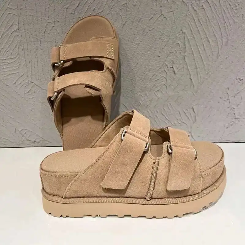 جديد النعال سميكة وحيد النساء جلد طبيعي عبر حزام عطلة أحذية الشاطئ الإناث عادية شقة Sandalias الصيف الصنادل امرأة #4