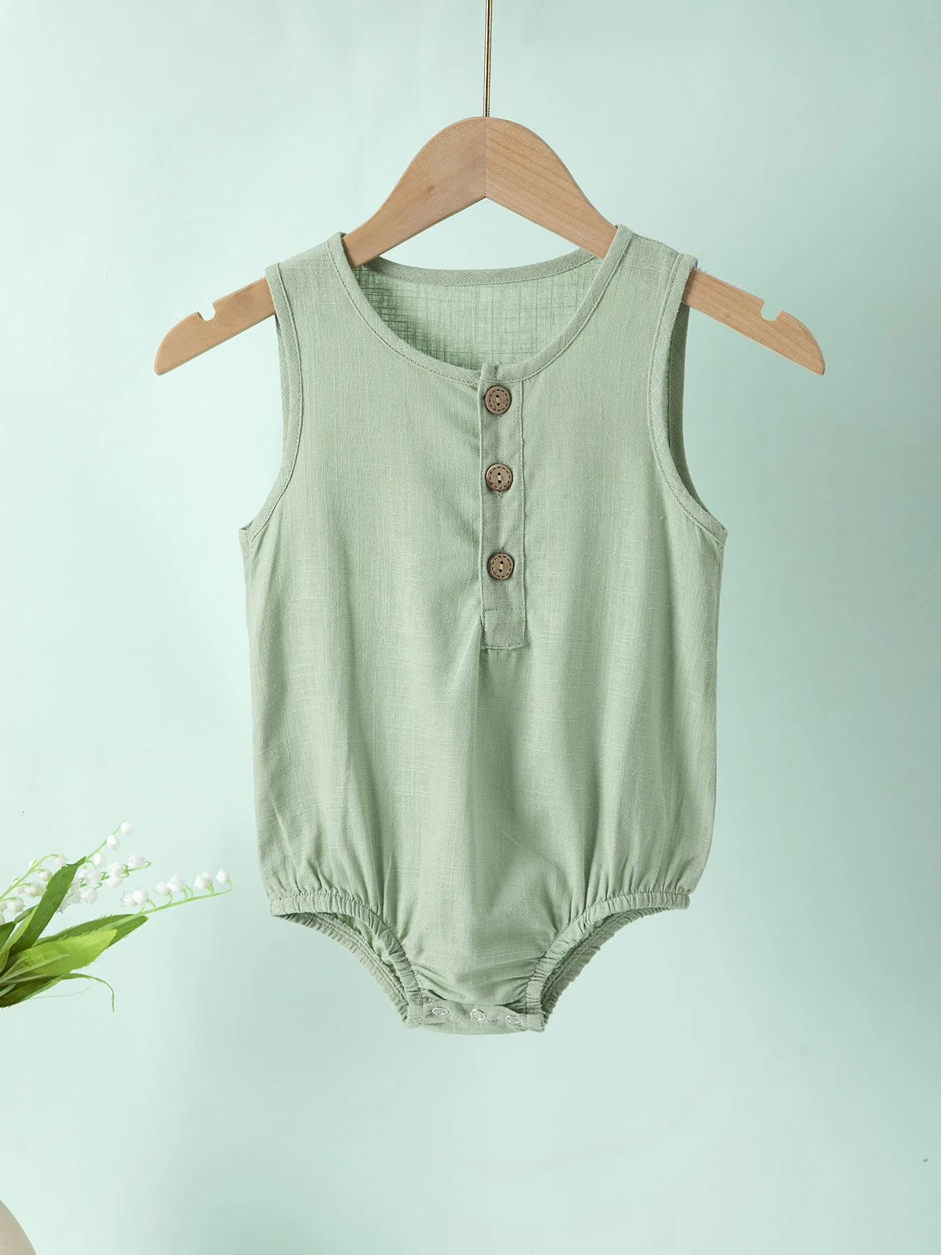 Baby Sleeveless Solid Color Linen Romper Lightweight Toddler Jumpsuit Stylish 0-2 Years Summer