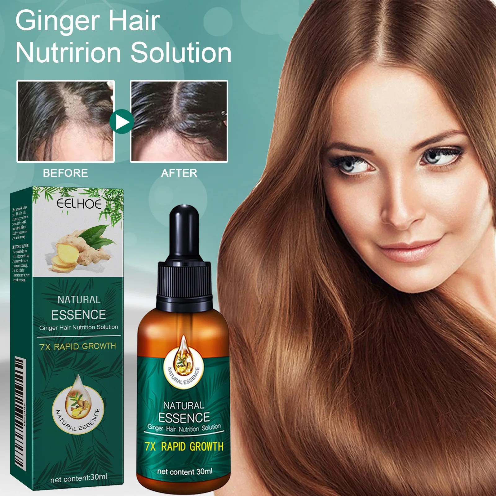 Ginger Hair Care Essential Oil Repair Follicles Soft and Shiny Hair Restore Shine and Vitality, Stimulate Hair Growth