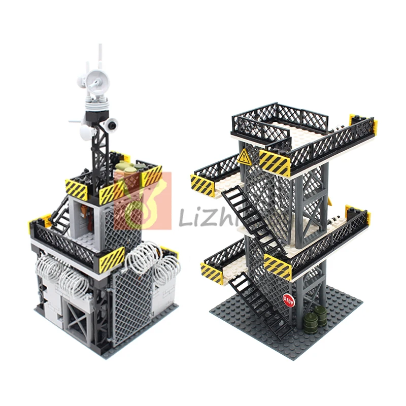 MOC Military Wire Mesh Scene Defense Watchtowers Command Bases Signal Towers Army Soldiers Figuren ​ Bausteine Ziegel Spielzeug – Detail 6
