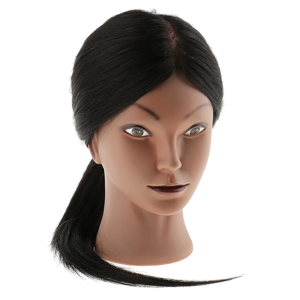 

80% Human Hair Silicone Cosmetology Hairdresser Practice Straight Black Long Hair