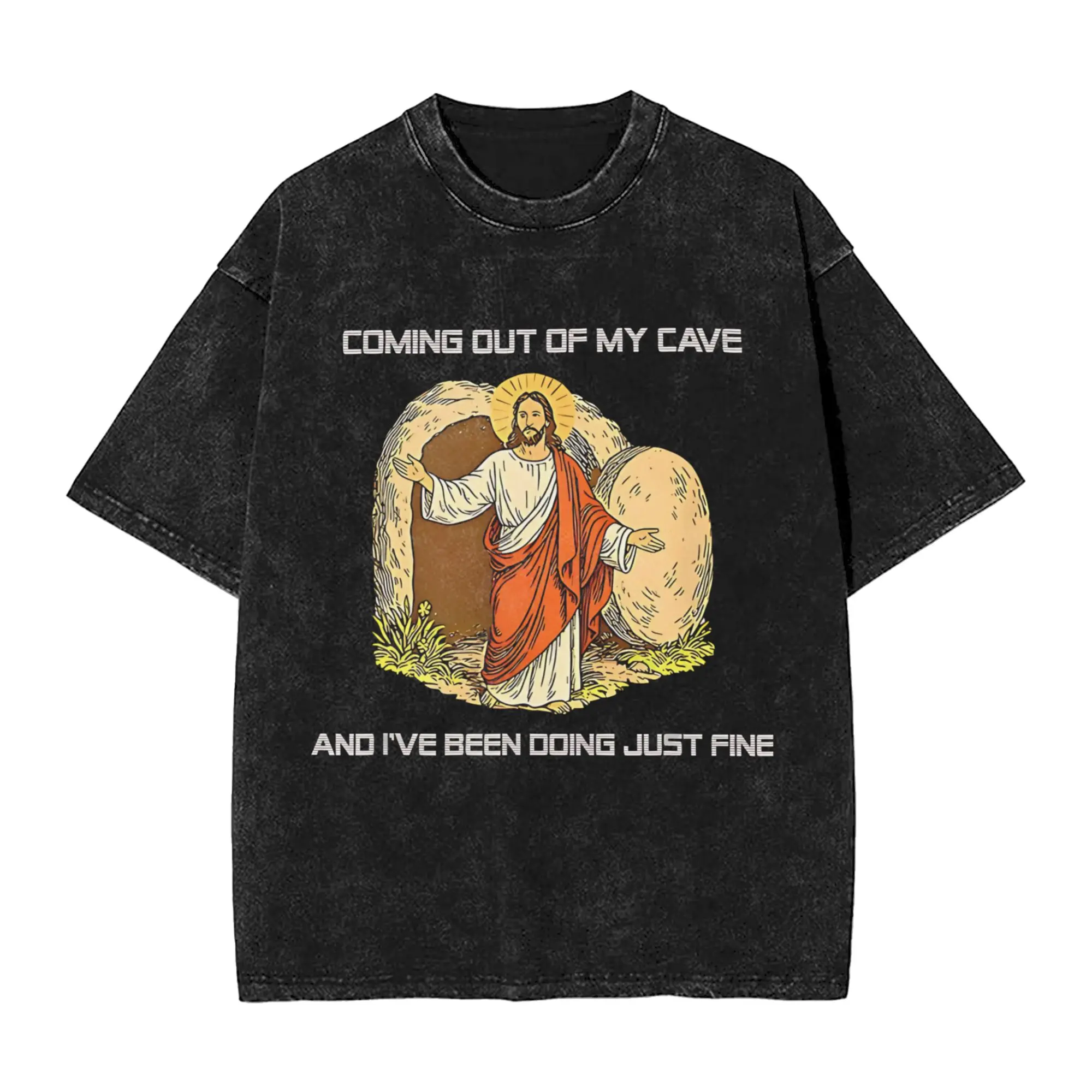 Men Coming Out of My Cave the Jesus Resurrection Easter T Shirts  Tops Beach Classic Short-Sleeve T-Shirt Hip Hop Tshirt
