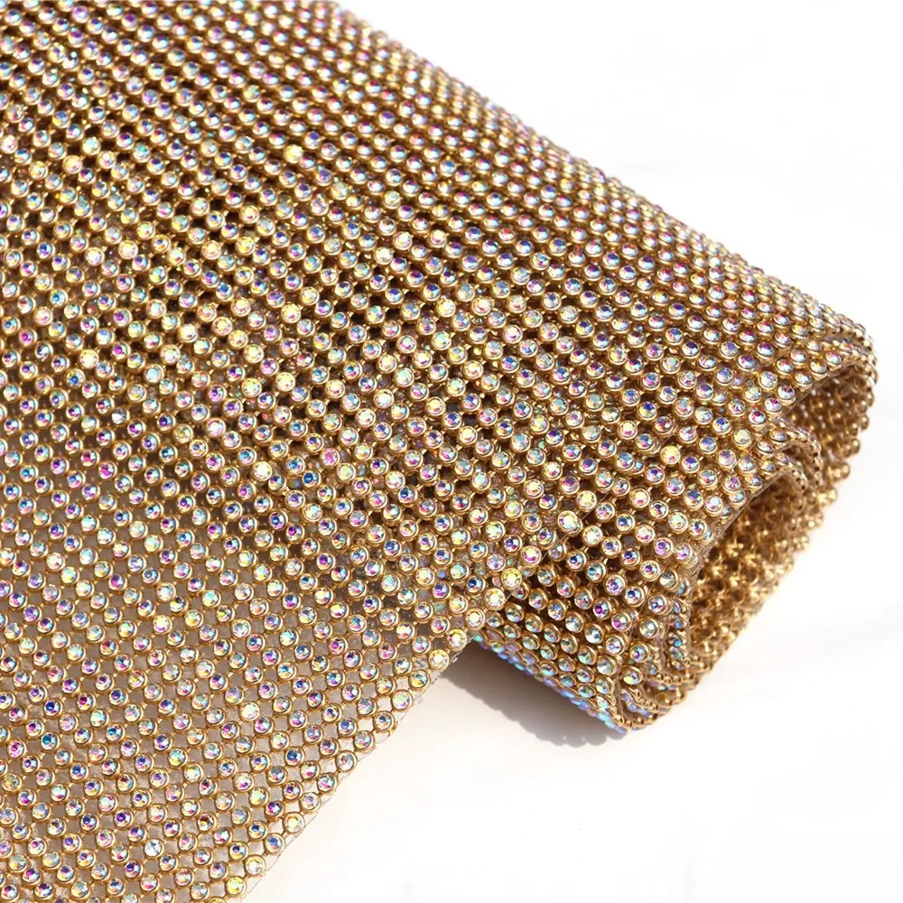 45x120cm Hotfix Rhinestones Mesh Sheet Glitter Glass Crystal AB Fabric Gold/Sliver Aluminum Mesh Strass Applique for Dress Cloth