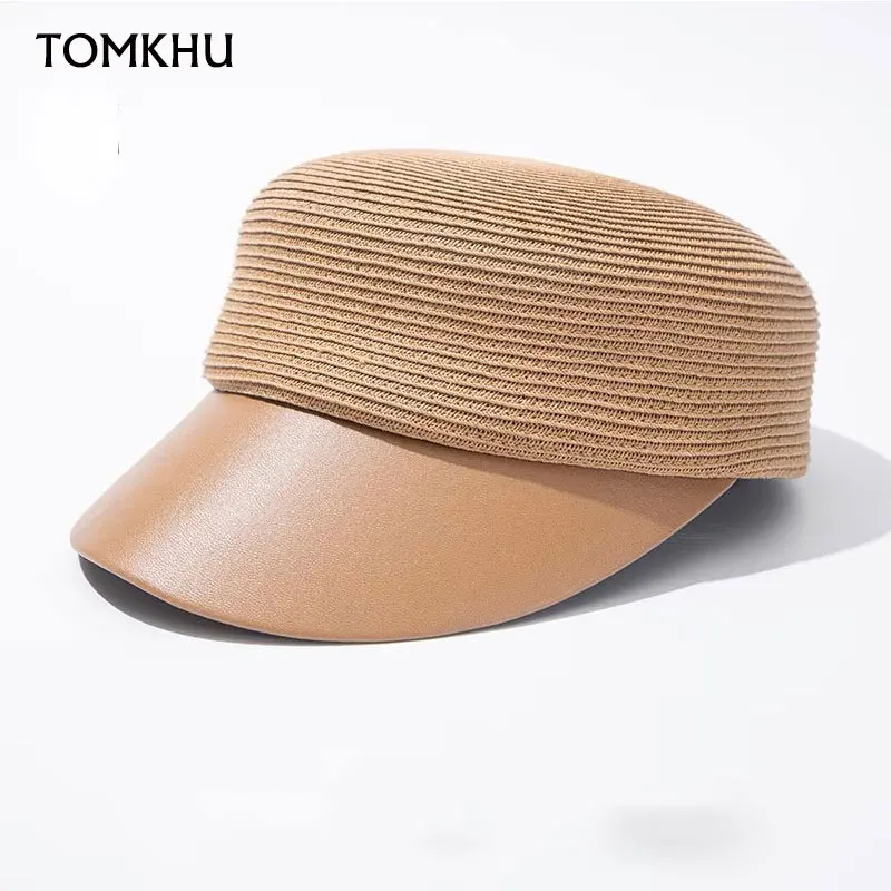 

High Quality Summer Fedora Hat Women Korean Designer Flat Top Navy Straw Hat British Casual Black White Equestrian Hat Chapeu