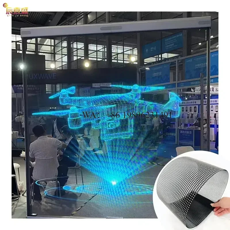 Customized P3.91 3D LED Holographic Transparent Film Screen Indoor Flexible Display for Retail Store Windows Glass