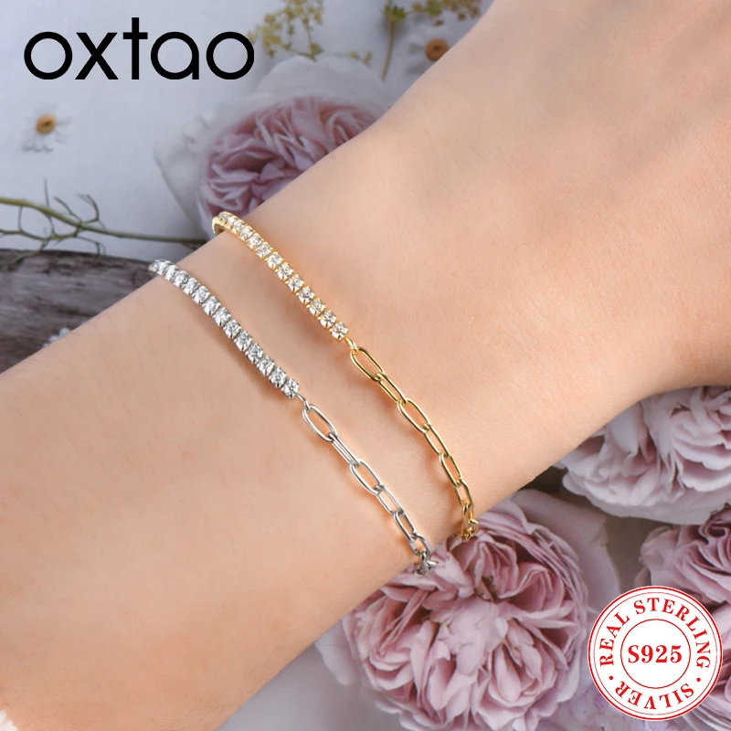 

OXTAO S925 Silver Half Moissanite Tennis Bracelet 2mm/5mm for Women D Lab Diamond Wedding Stacking Paperclip Bracelets Jewelry