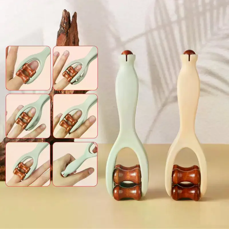 Solid Wood Finger Massage Roller With 360° Rollers Clip Design Finger Massager Acupressure Stick For Hand Meridian Relief
