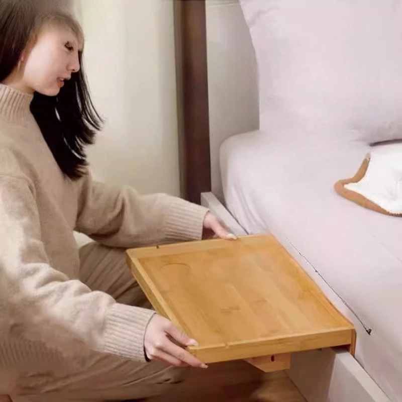 Floating Bedside Shelf Wall Mounted Table Solid Wood Storage Tray for Phone Books Projector Hanging Holder Bedroom Furniture