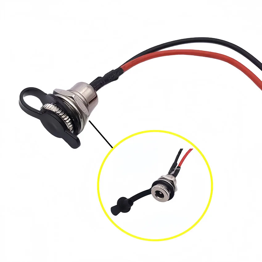 5.5 x 2.1mm 5.5 x 2.5mm DC Power Socket Threaded Female Connector Adapter With 10AWG Cable Wires 10CM